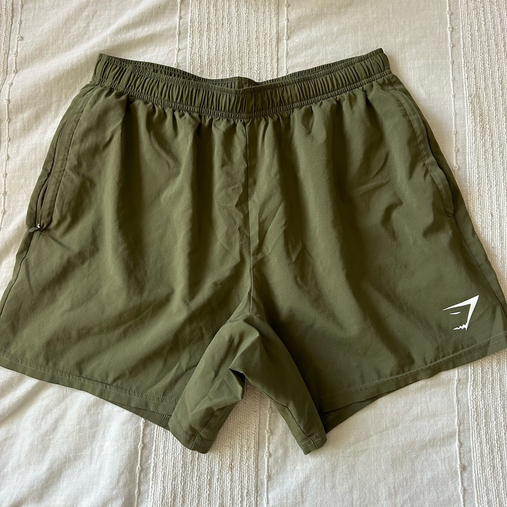 Men’s Gymshark Olive Green Athletic Shorts 5” Inseam
